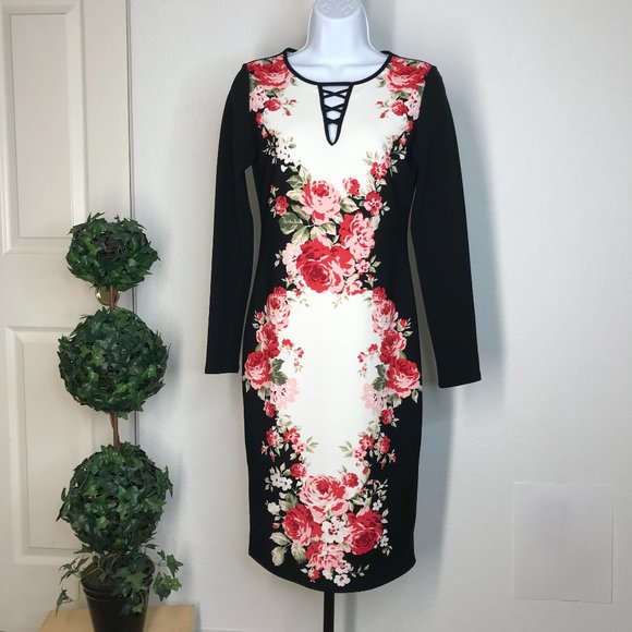 🍾BOLD elements L/S Dress | Black/White/Red | XS - Picture 1 of 9